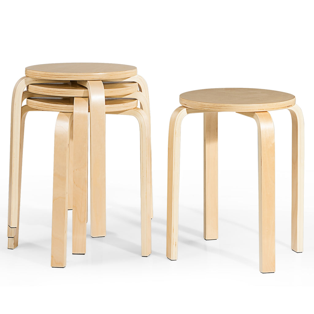 Set of 4 Stackable Bentwood Dining Chairs, Natural