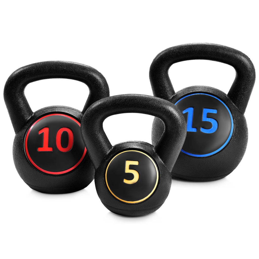 Kettlebell Weight Set - 3 Pieces 5, 10, 15lbs with Wide Grip for Full Body Workout - Variation of Kettlebell Weight Set