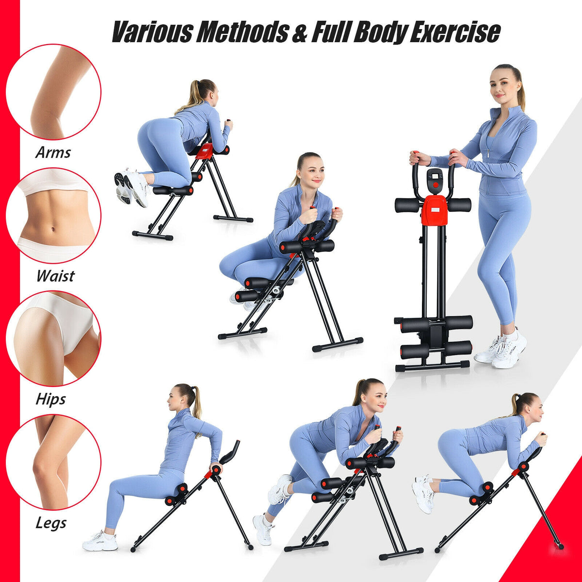 Foldable Adjustable Core Abdominal Trainer with 3 Resistance Levels and LCD Display - 330 lbs Capacity (Variation: 330 lbs Weights, 3 Adjustable Heights)