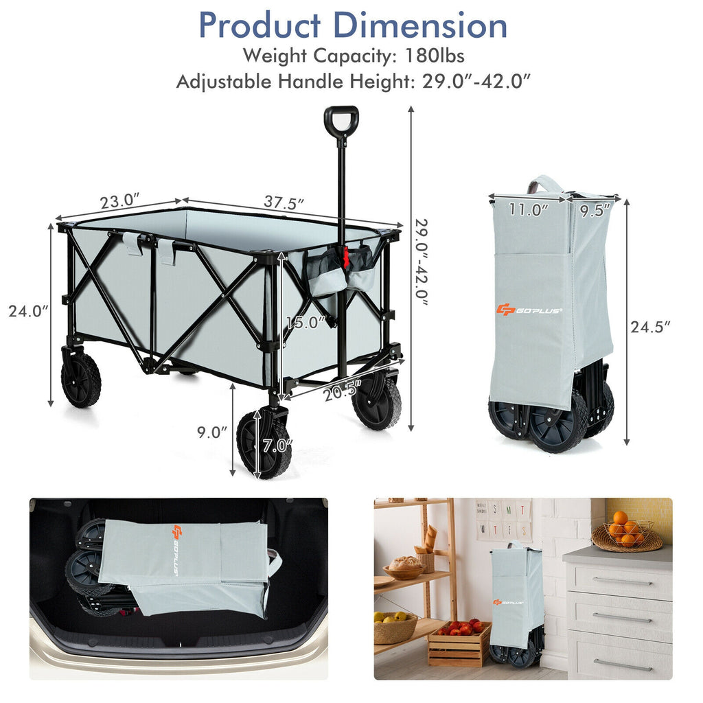 Folding Wagon Cart with Adjustable Handle - Gray
