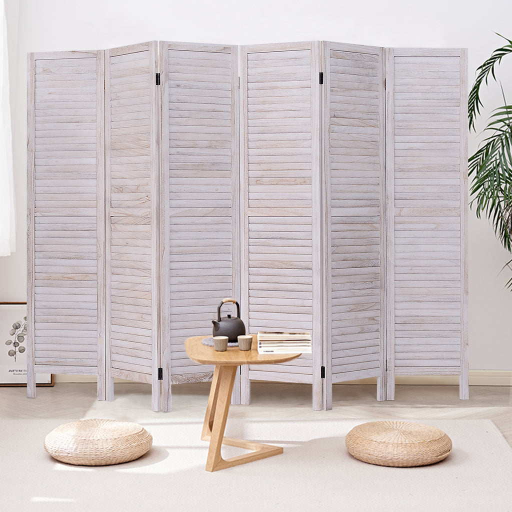 White 6-Panel Classic Venetian Wooden Room Divider Screen - Costway