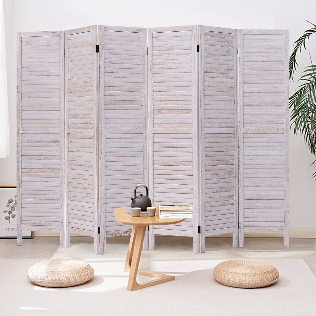 White 6-Panel Classic Venetian Wooden Room Divider Screen - Costway