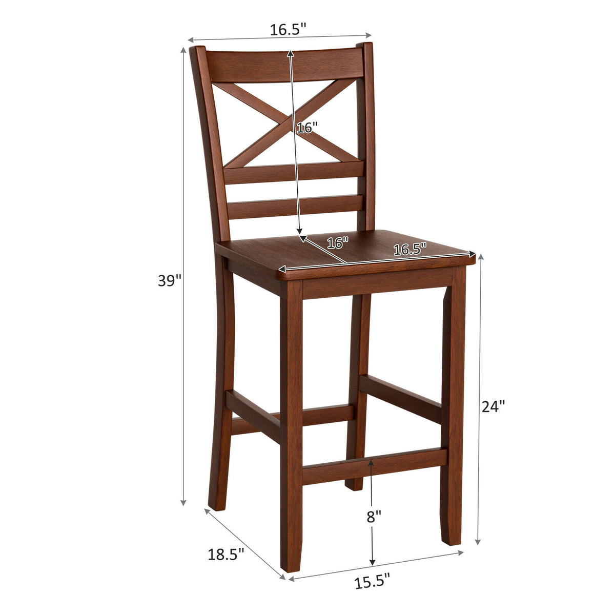 Set of 2 Counter Height Bar Stools 25 Inch - No PU Leather