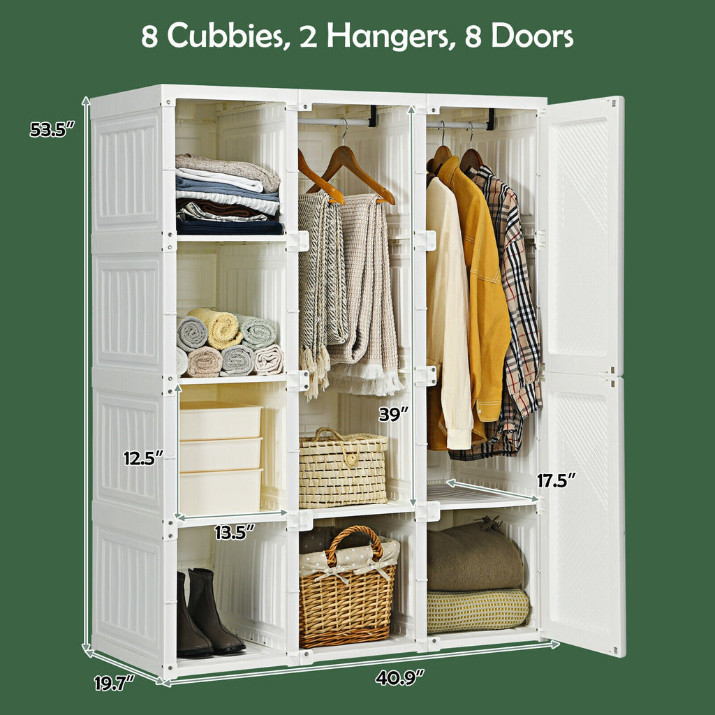 Foldable Closet Organizer with 8 Cubbies & 2 Rods