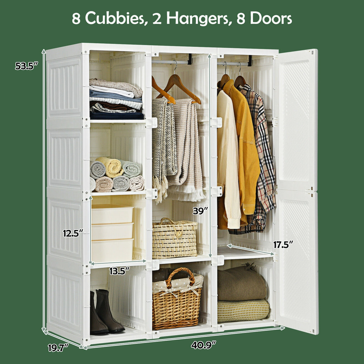 Foldable Closet Organizer with 8 Cubbies & 2 Rods