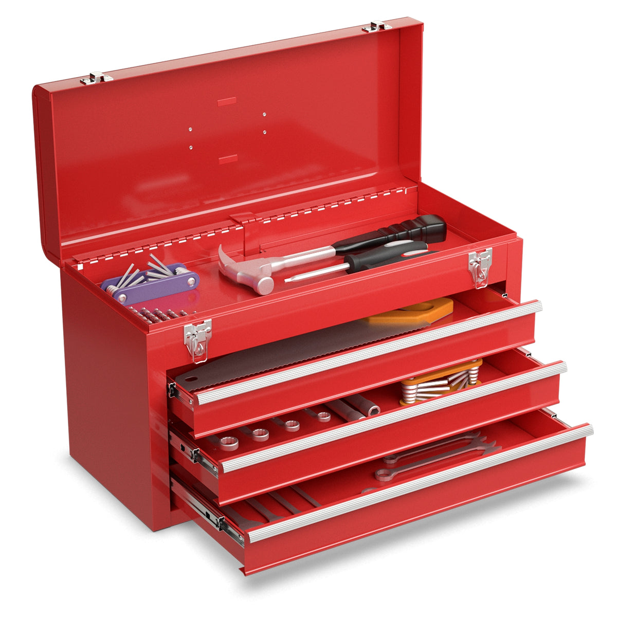 Tool Cabinet Box with 3 Drawers - Red