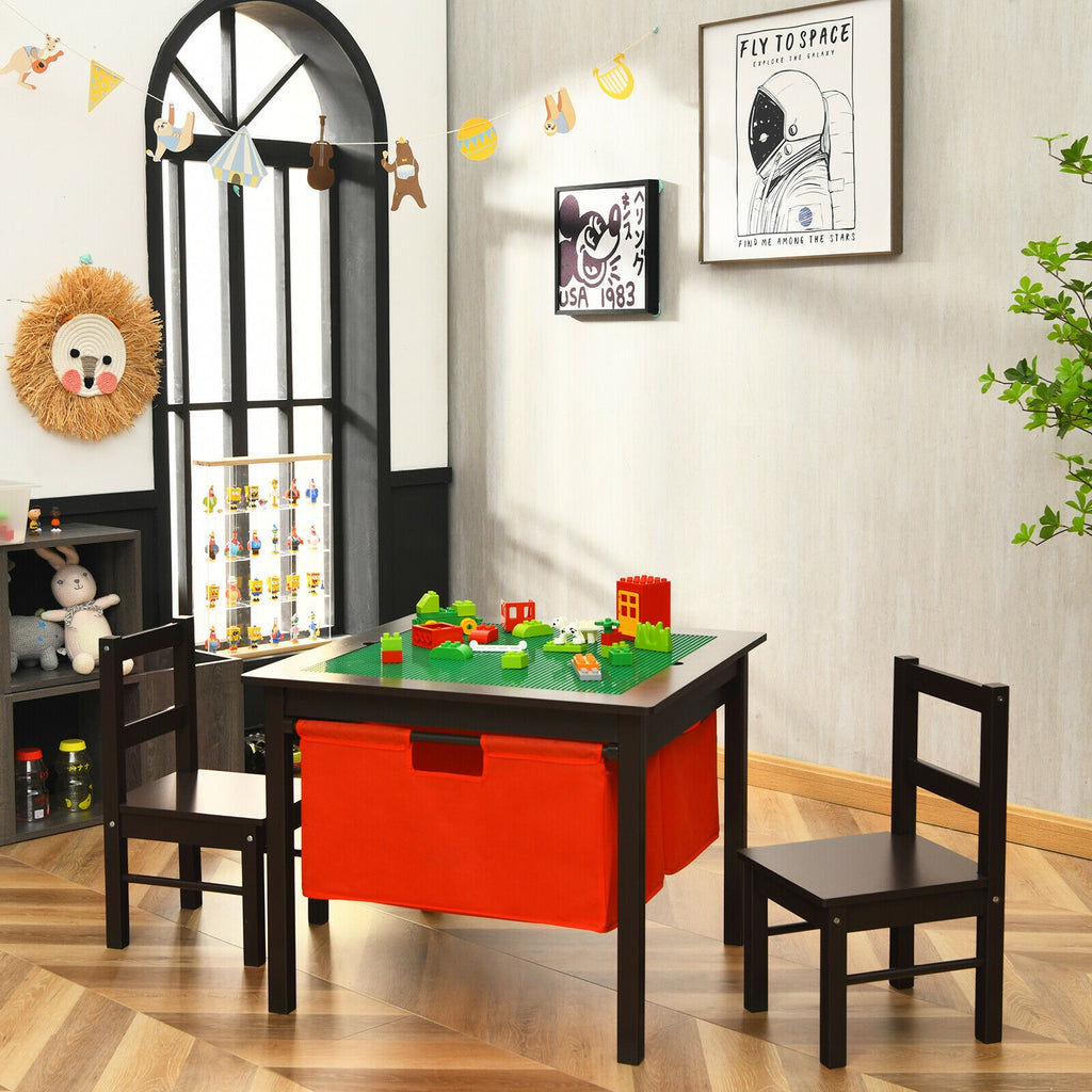 Kids Activity Table and 2 Chairs Set with Storage - Dark Brown