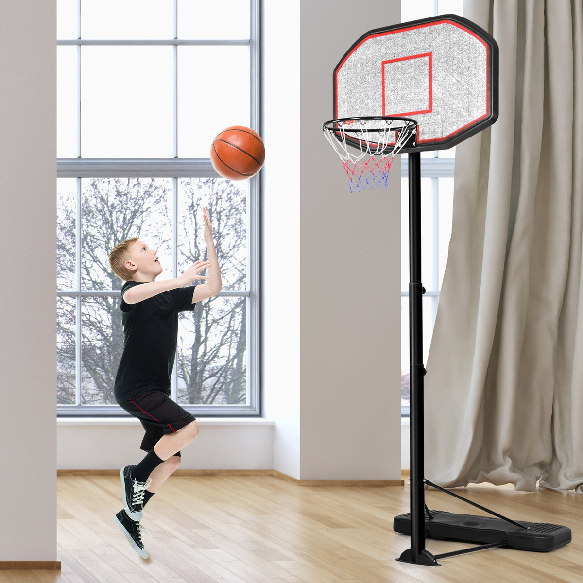 Adult 6.5-10 FT Height Adjustable Indoor Outdoor Basketball Hoop with Fillable Base