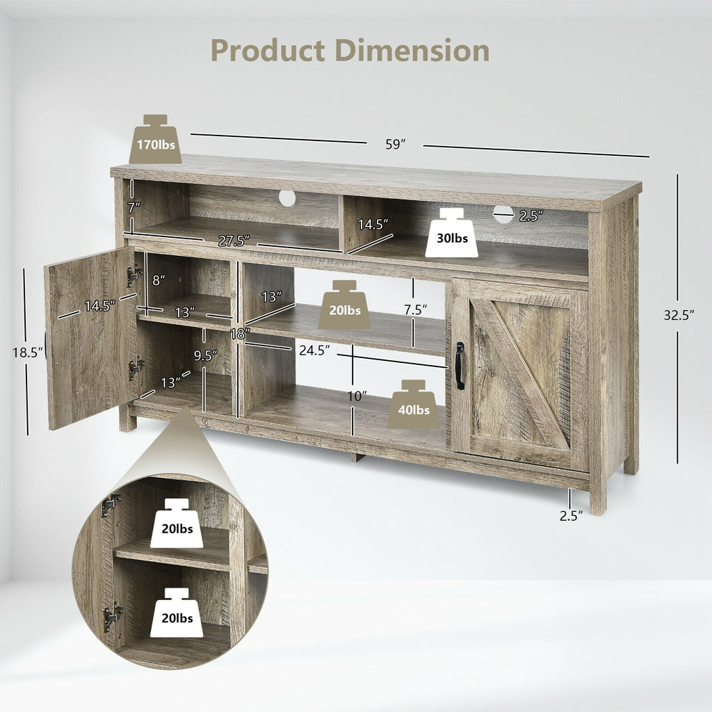 59-Inch TV Stand with Fireplace Compatibility & Barn Doors - Natural