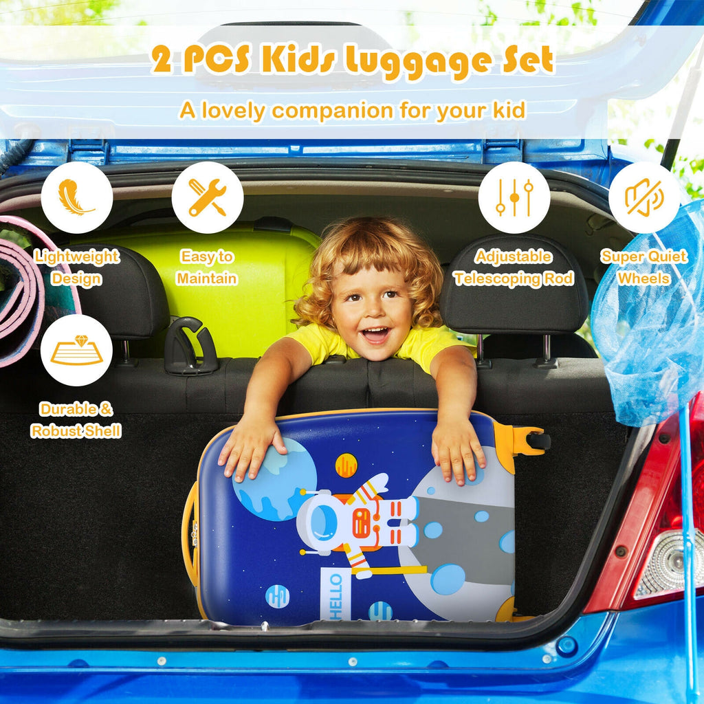 Kids Luggage Set with Backpack and Suitcase - Astronaut Pattern, 12 & 16 Inch, Travel Ready