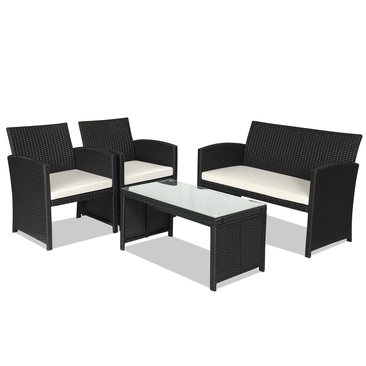 4 Pieces Rattan Patio Furniture Set with Weather Resistant Cushions