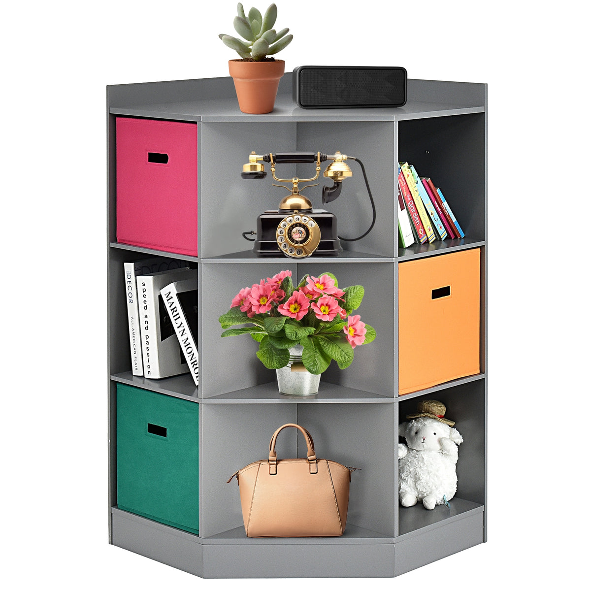 Kids Corner Storage Shelf with 3 Baskets - Gray, 3-Tier Children's Organizer