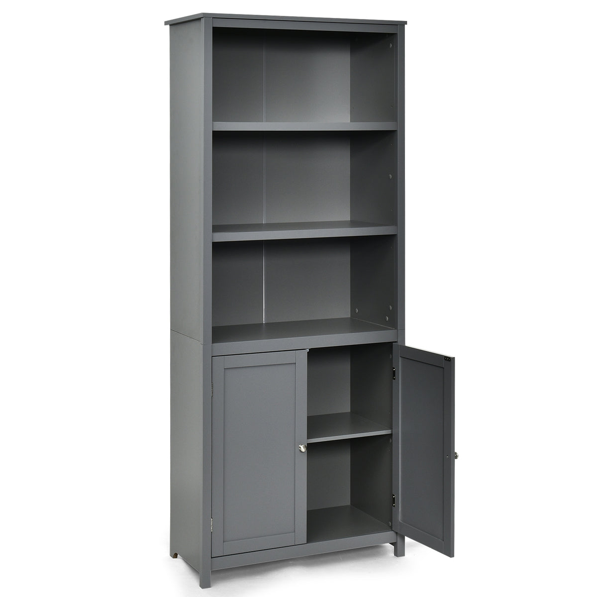 Standing Wooden Bookcase with 3 Tier Open Book Shelving and Double