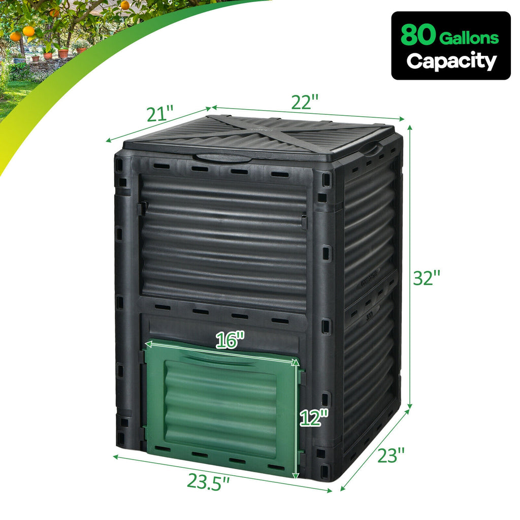 80-Gallon Outdoor Composter with Large Openable Lid and Bottom Exit