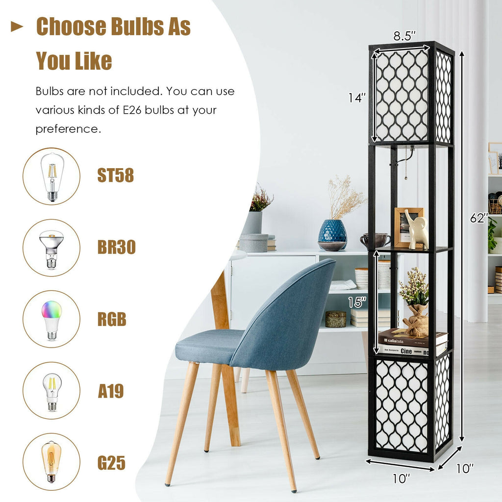 Freestanding Floor Lamp with Shelf & Double Pull Chain Foot Switch