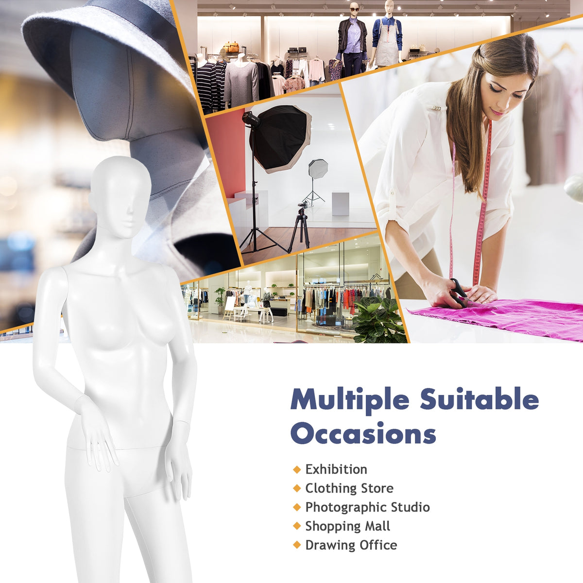 70-Inch Female Mannequin with Bent Arms & Metal Stand - Adjustable Plastic Body