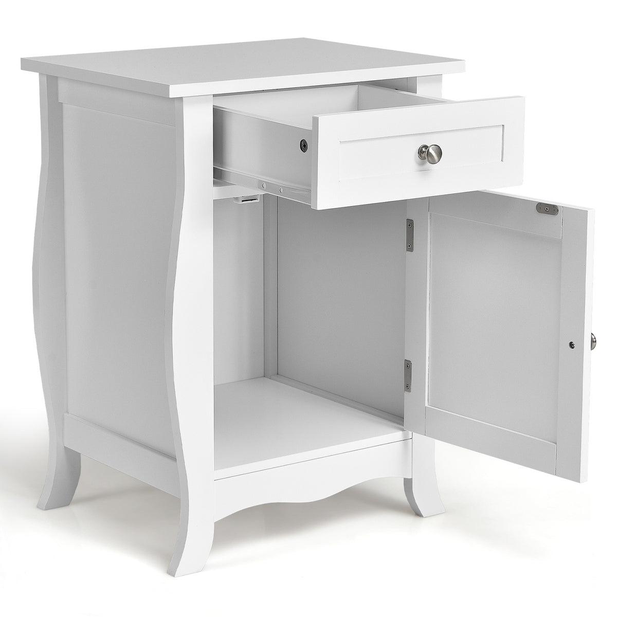White Wooden End Table with Drawer and Cabinet Storage