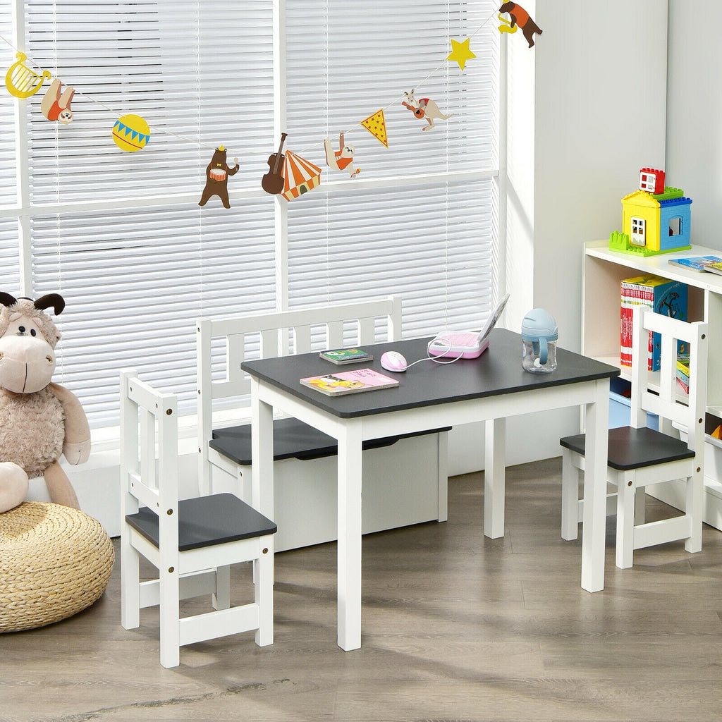 Kids Wooden Activity Table and Chairs Set with Storage Bench - Gray, 4 Pieces (Variation of THIS listing)