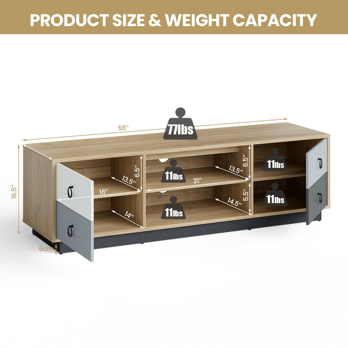 TV Stand with Storage Cabinets for 60 Inch TVs