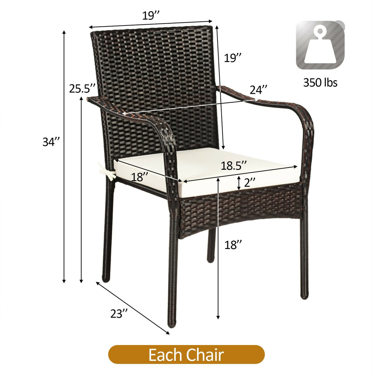 Set of 4 Patio Rattan Stackable Dining Chair with Cushioned Armrest