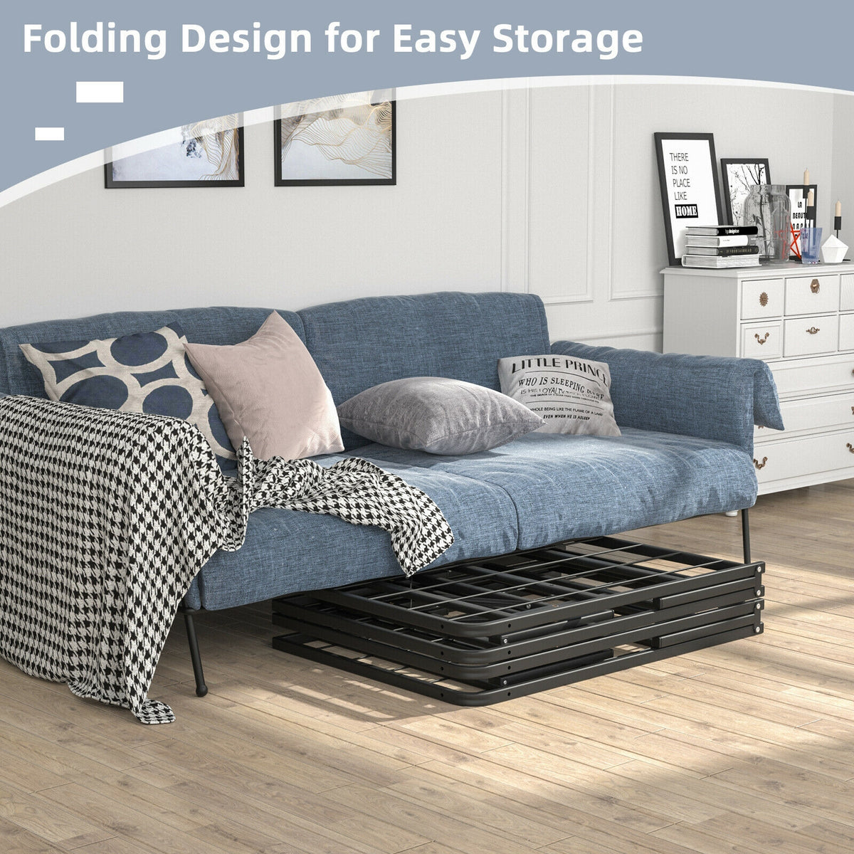 Full Size Foldable Metal Platform Bed with Tool-Free Assembly