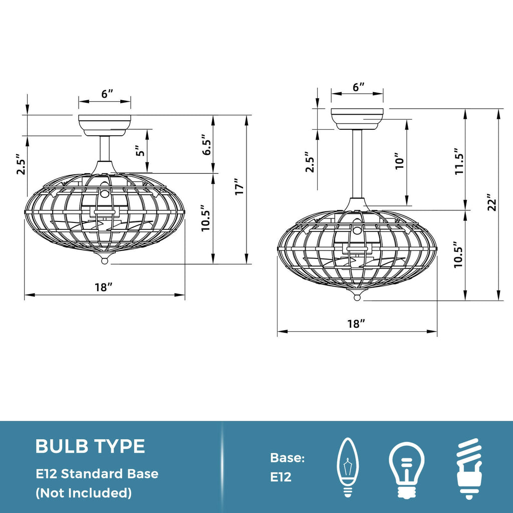 Black 5-Blade Enclosed Ceiling Fan with Light & Remote Control