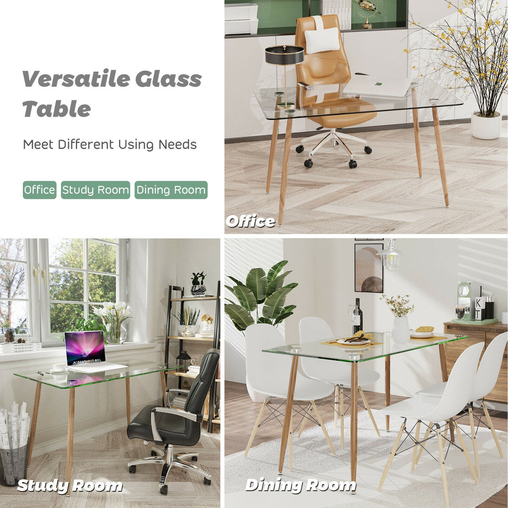 Glass Rectangular Dining Table with Metal Legs - Natural
