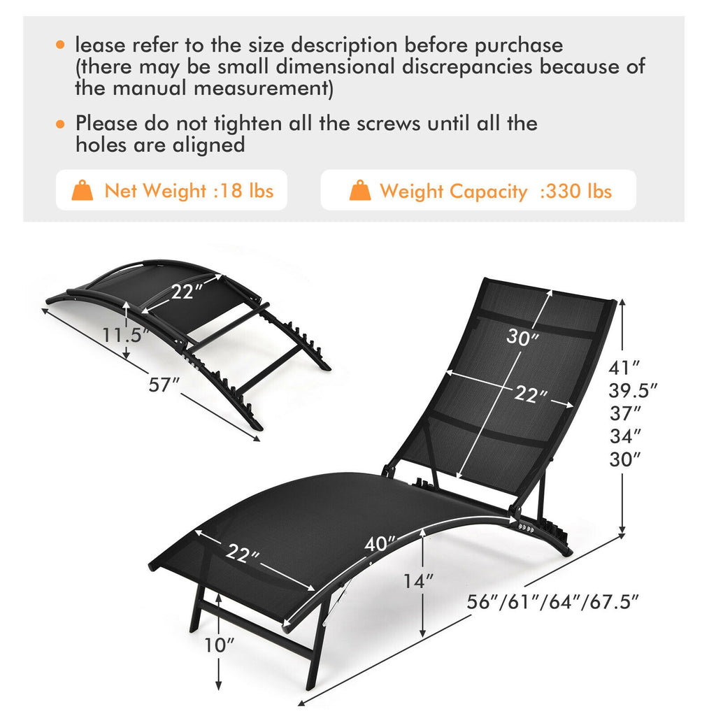 2 Pieces Patio Folding and Stackable Chaise Lounge Chair with