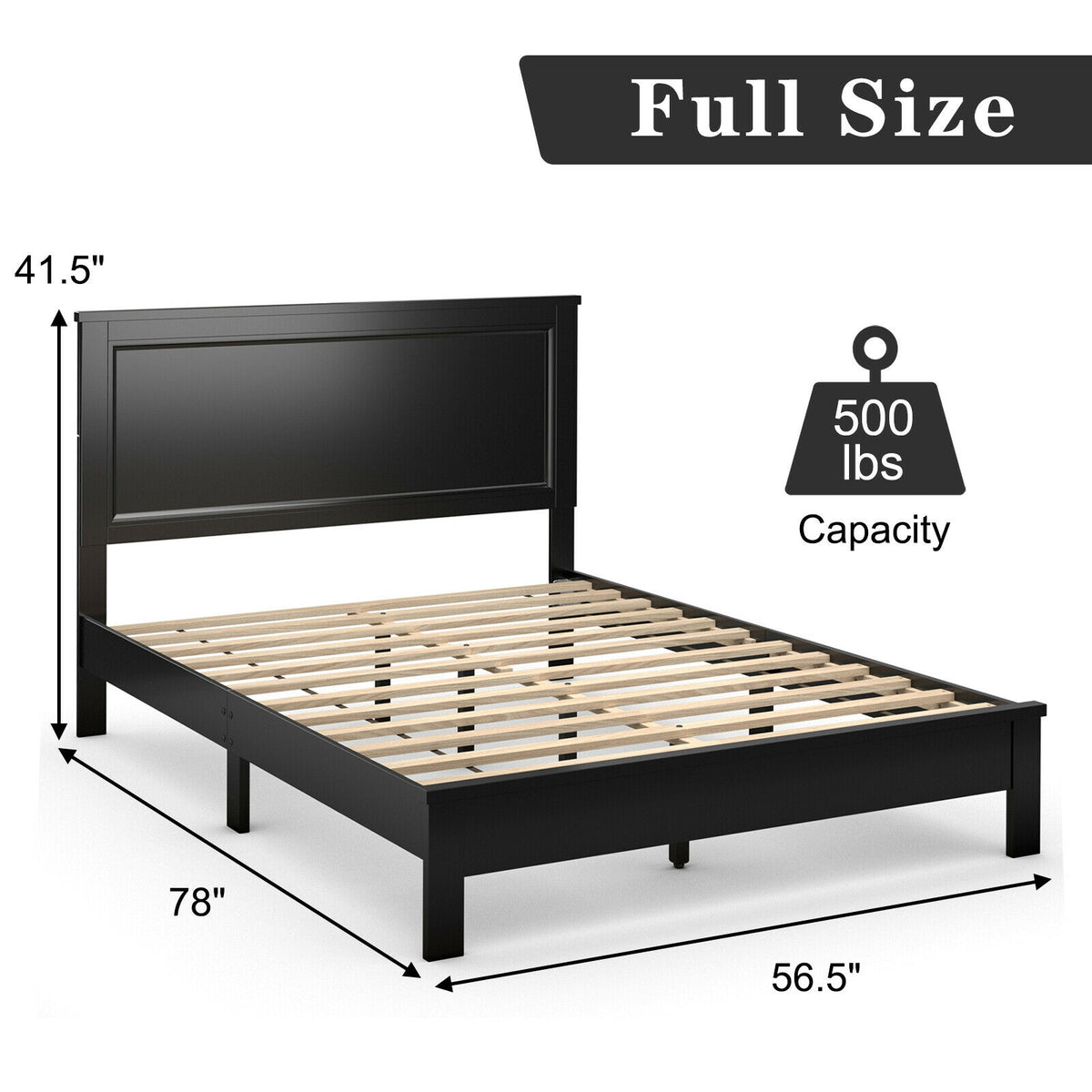 Full Size Platform Bed Frame with High Headboard - Black