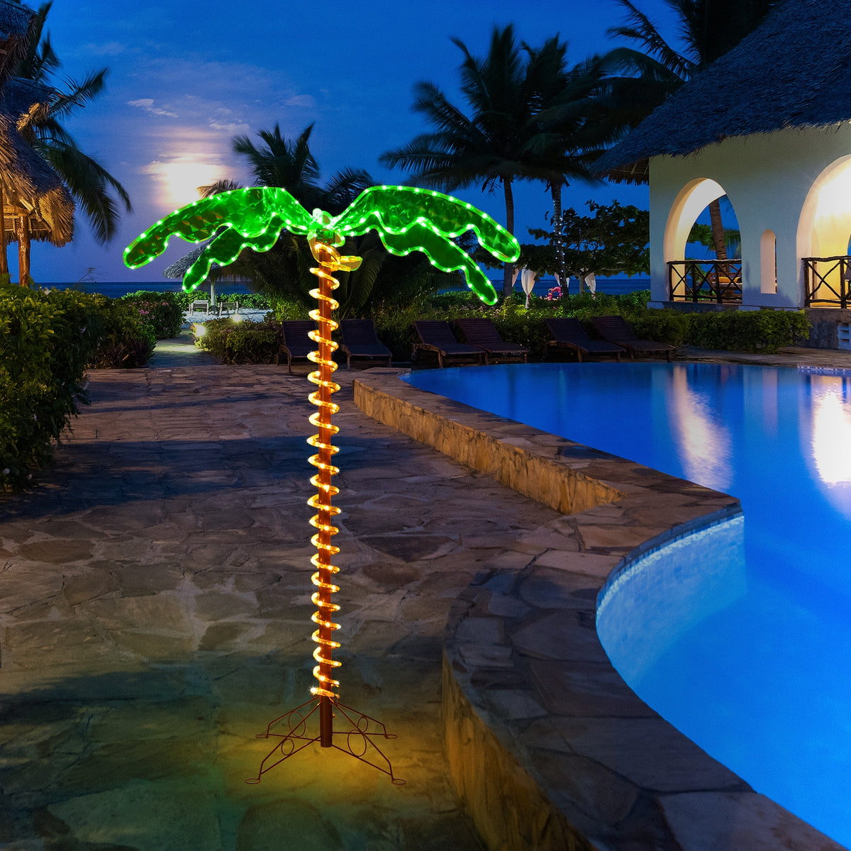 5 Feet LED Pre-Lit Palm Tree Decor with Rope Lights for Indoor Outdoor Use