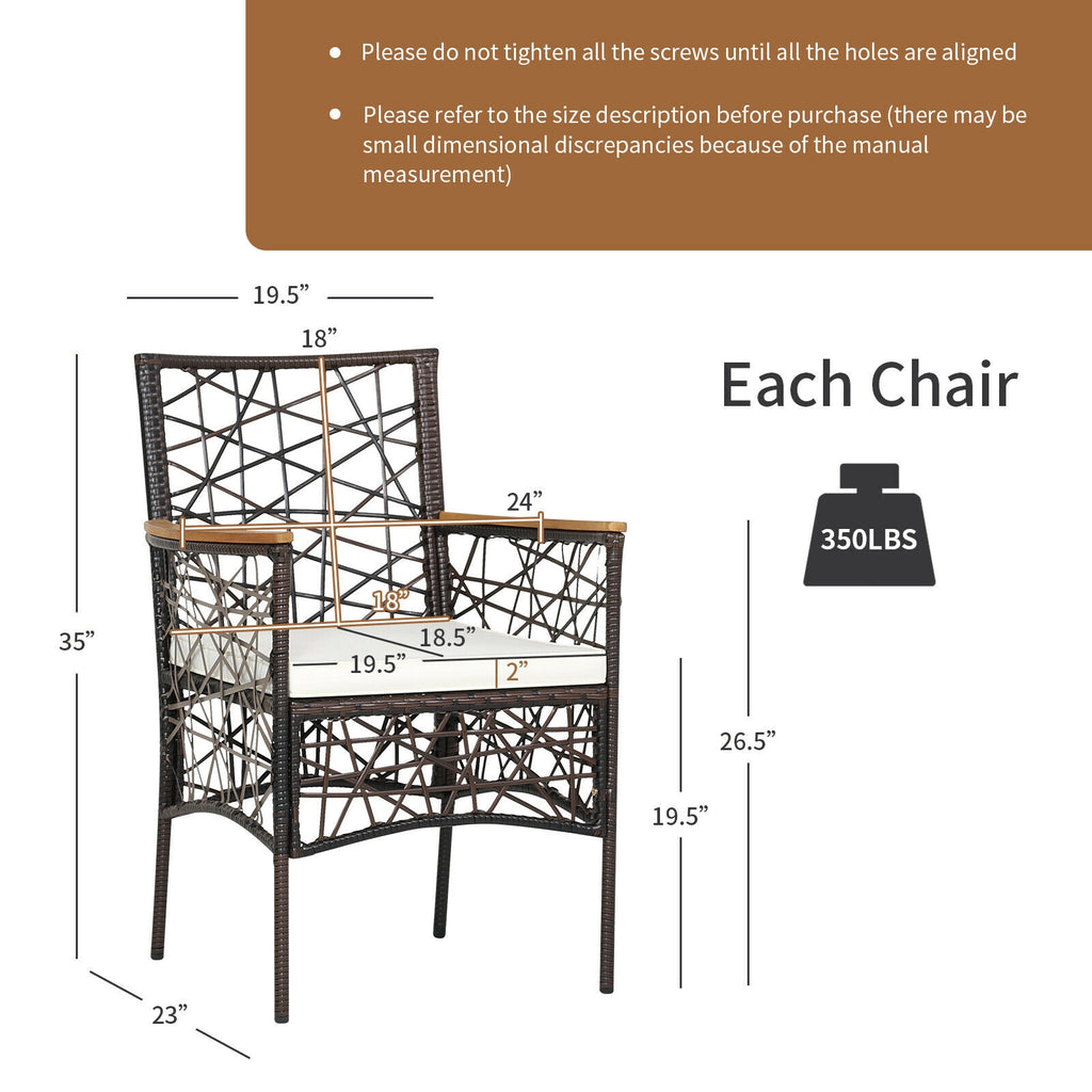 2 Pieces PE Wicker Patio Bistro Dining Chairs with Acacia Wood