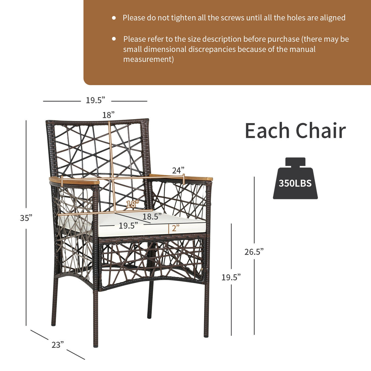2 Pieces PE Wicker Patio Bistro Dining Chairs with Acacia Wood