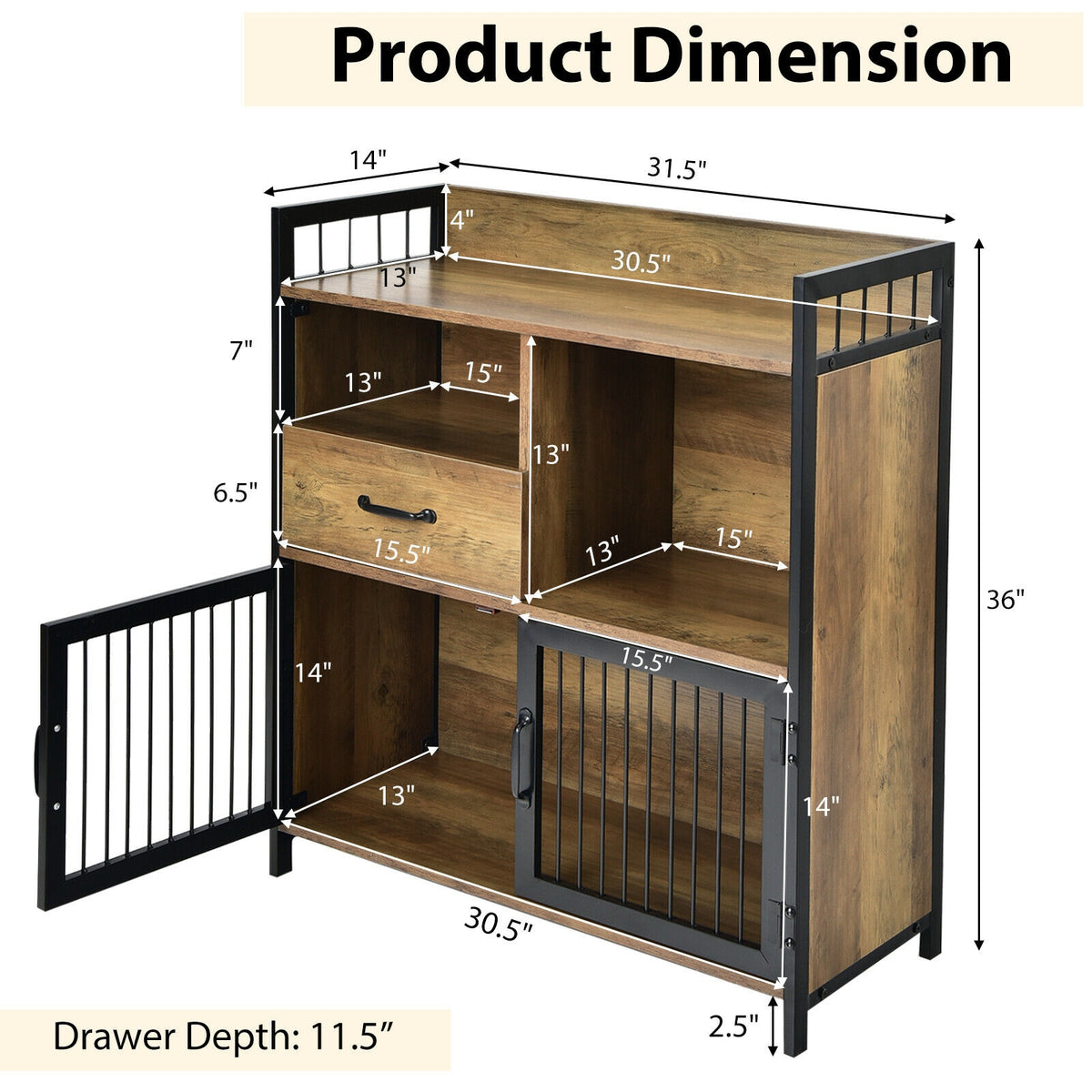 Buffet Cabinet with Drawer and Shelf Storage - Rustic Brown