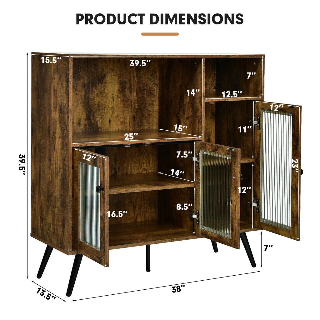 Industrial Buffet Storage Cabinet with Glass Door - Rustic Brown