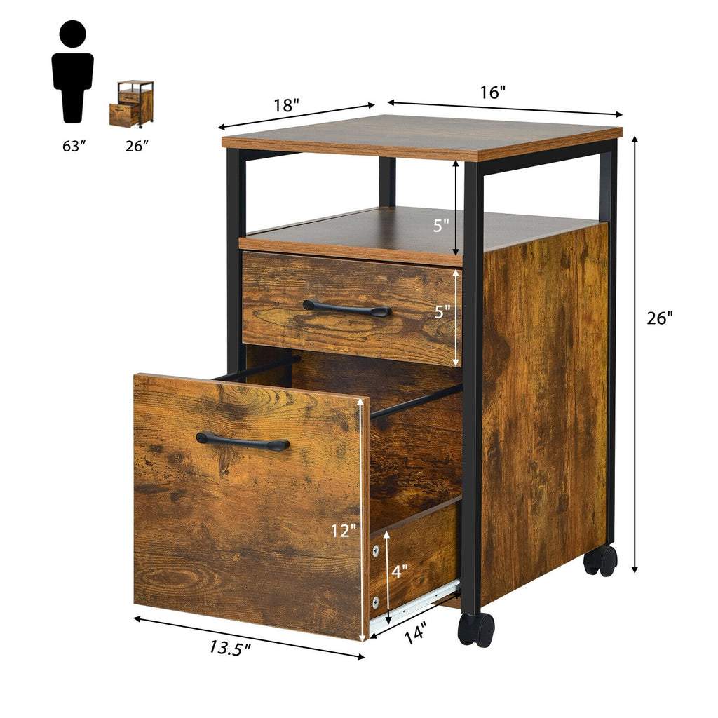 2-Drawer Mobile File Cabinet with Printer Stand – Rustic Brown