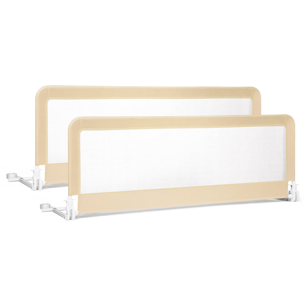 59 Inch Folding Baby Bed Rail Guard with Safety Strap - Beige, Breathable Mesh