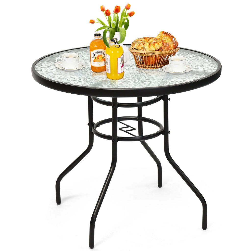 32-Inch Round Patio Tempered Glass Table with Umbrella Hole