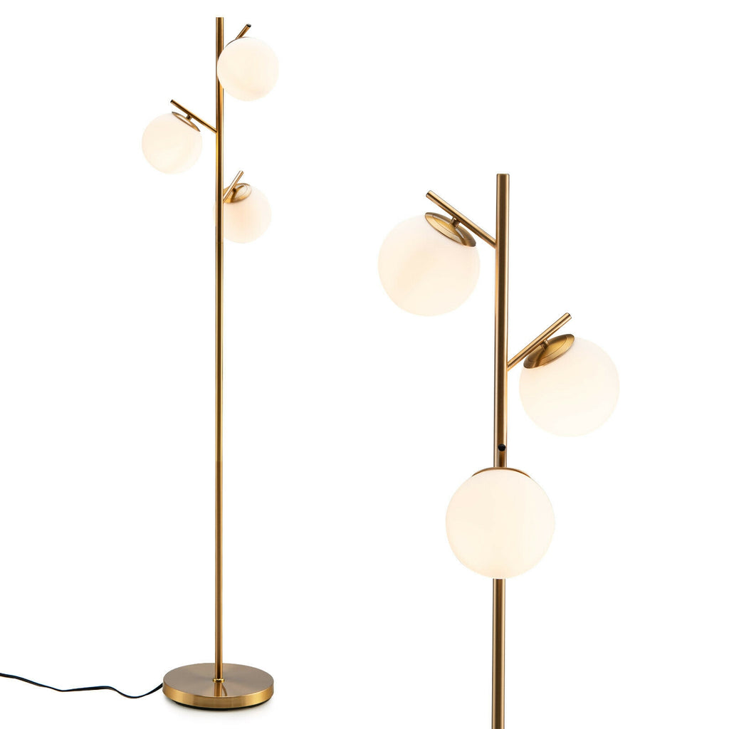Golden 3-Globe Floor Lamp with Foot Switch and Bulb Bases