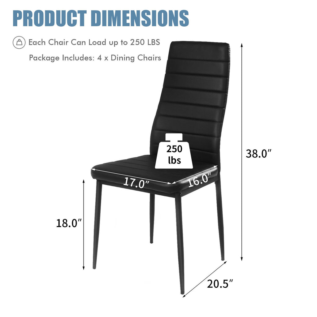 Leather Dining Chairs Set of 4 with Metal Frame - Horizontal Stripes