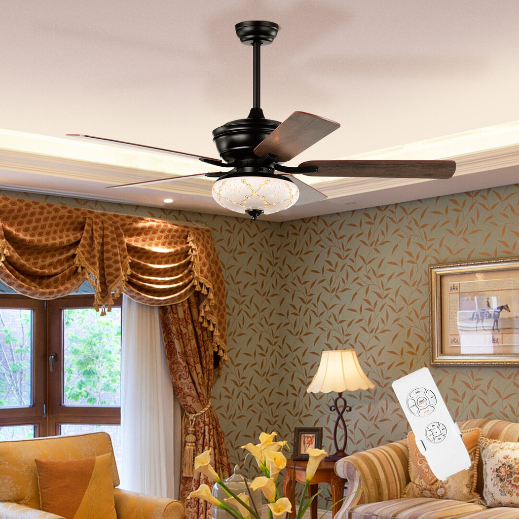 52 Inch Ceiling Fan with 3 Speed Reversible Blades - Black, Remote Control