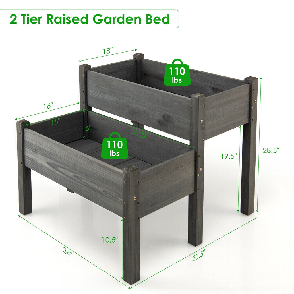 2 Tier Wooden Raised Garden Bed with Legs - Gray