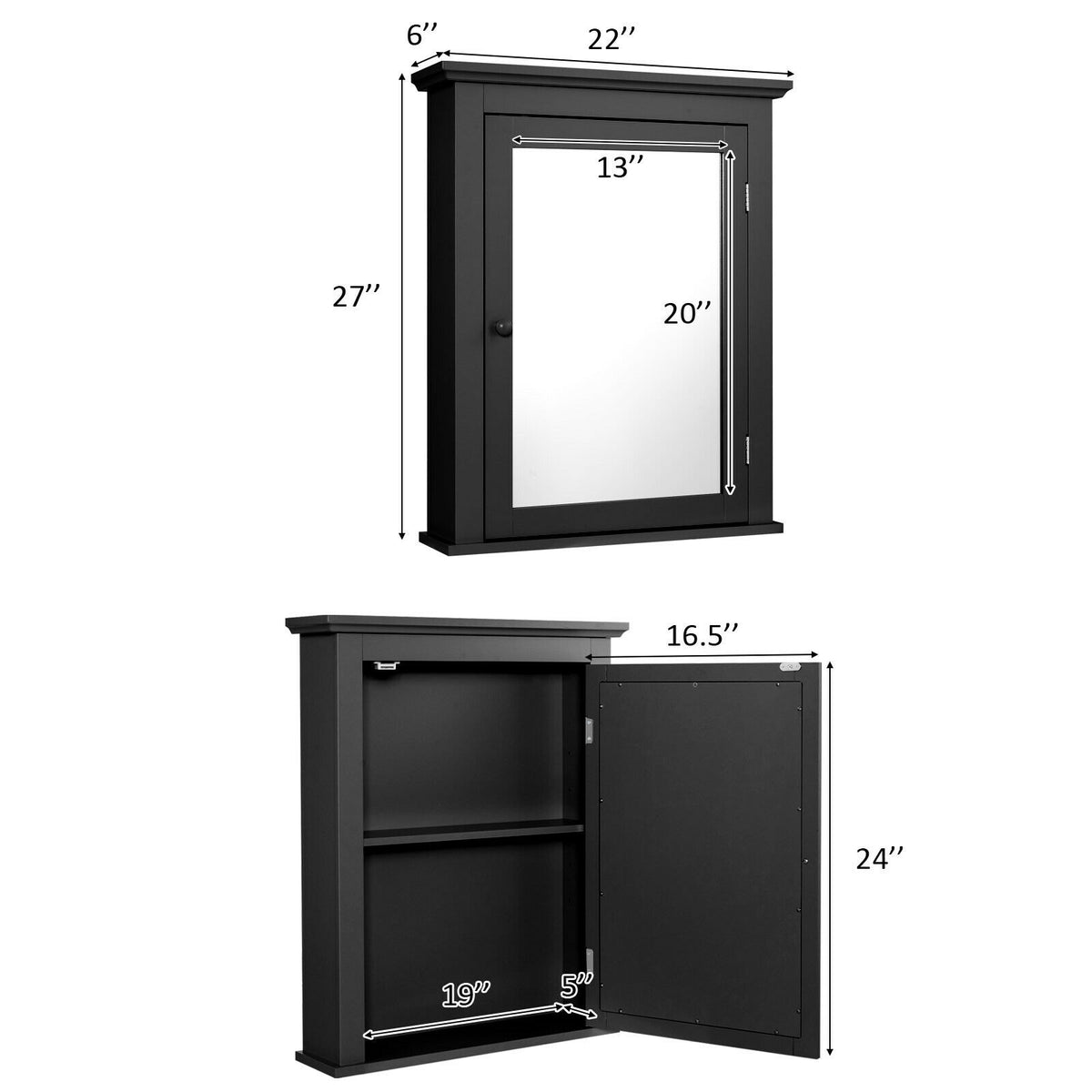Wall Mount Bathroom Cabinet with One Mirror Single Door Adjustable