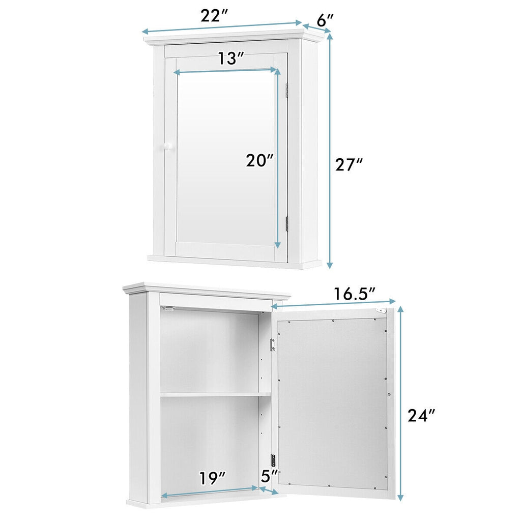 Mirrored Bathroom Cabinet with Adjustable Shelf - White