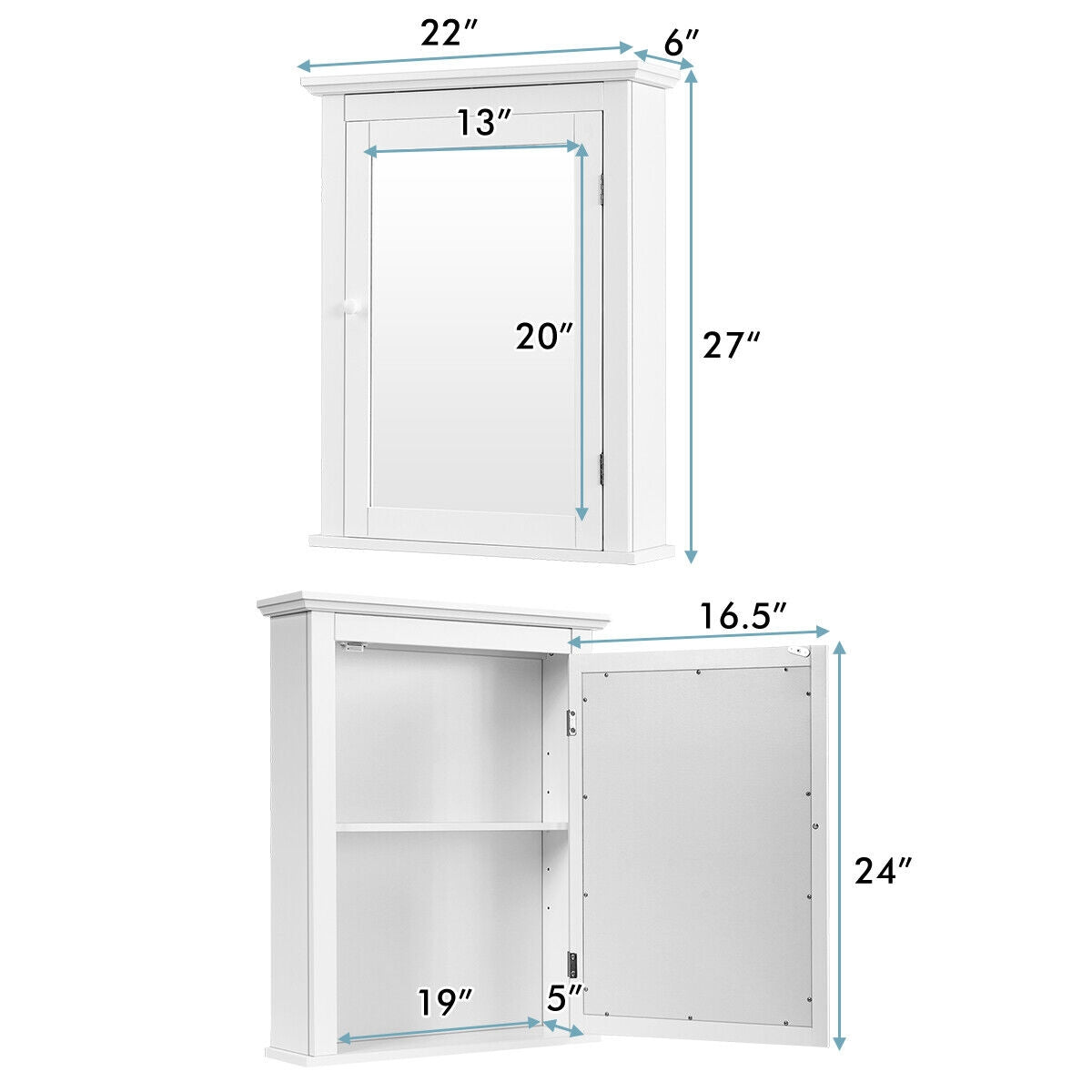 Wall Mount Bathroom Cabinet with One Mirror Single Door Adjustable