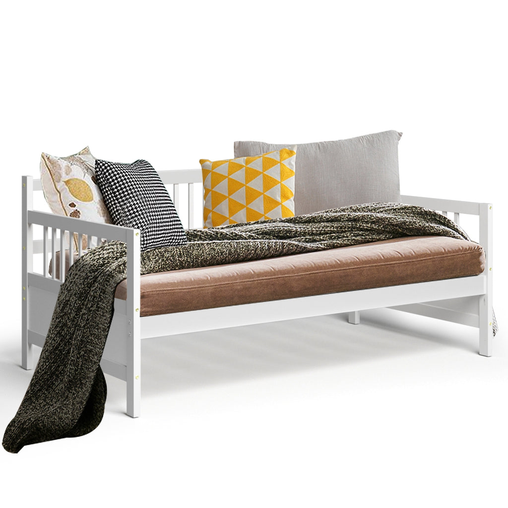 Twin Size Daybed Frame with Wooden Slats Support - White