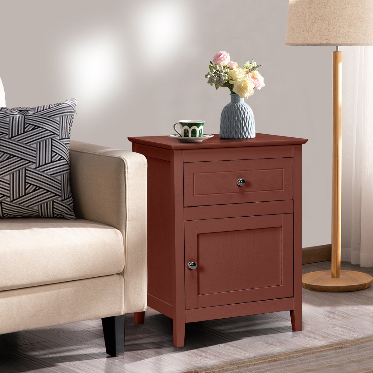 2-Tier Accent Table with Storage, Gray