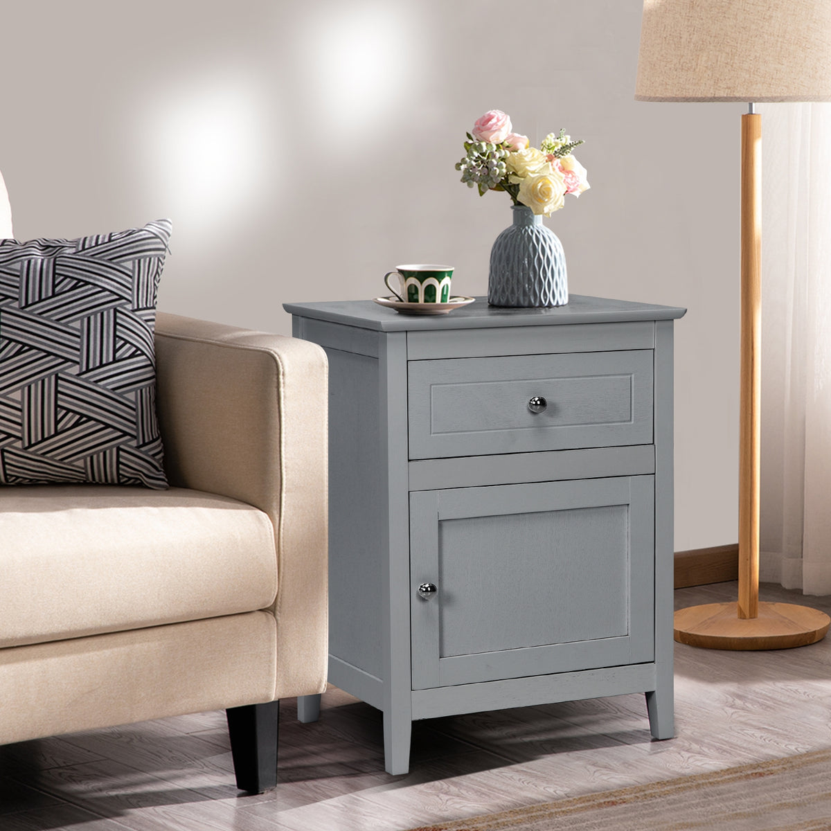 2-Tier Accent Table with Storage, Gray