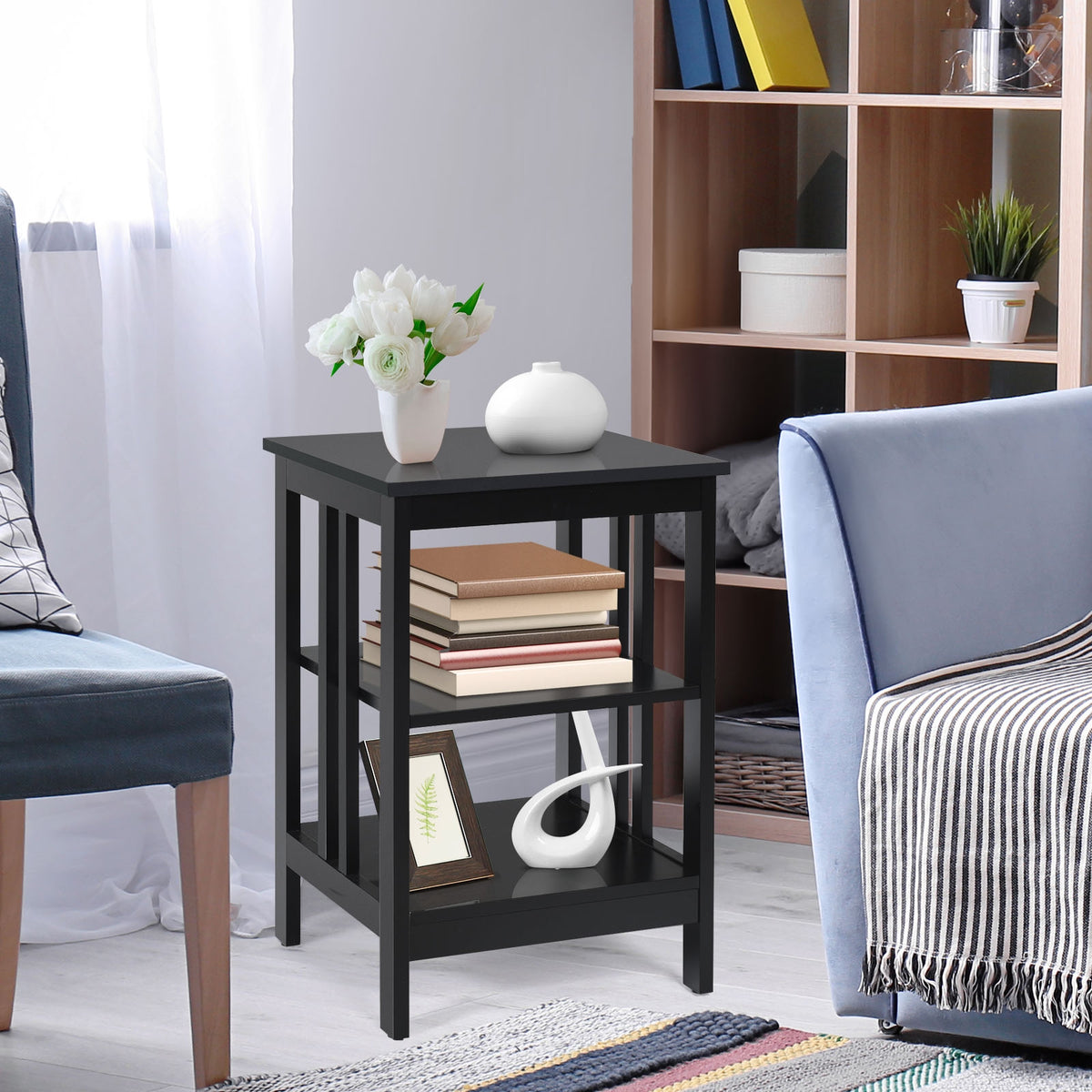 3-Tier Nightstand Sofa Side Table - Black