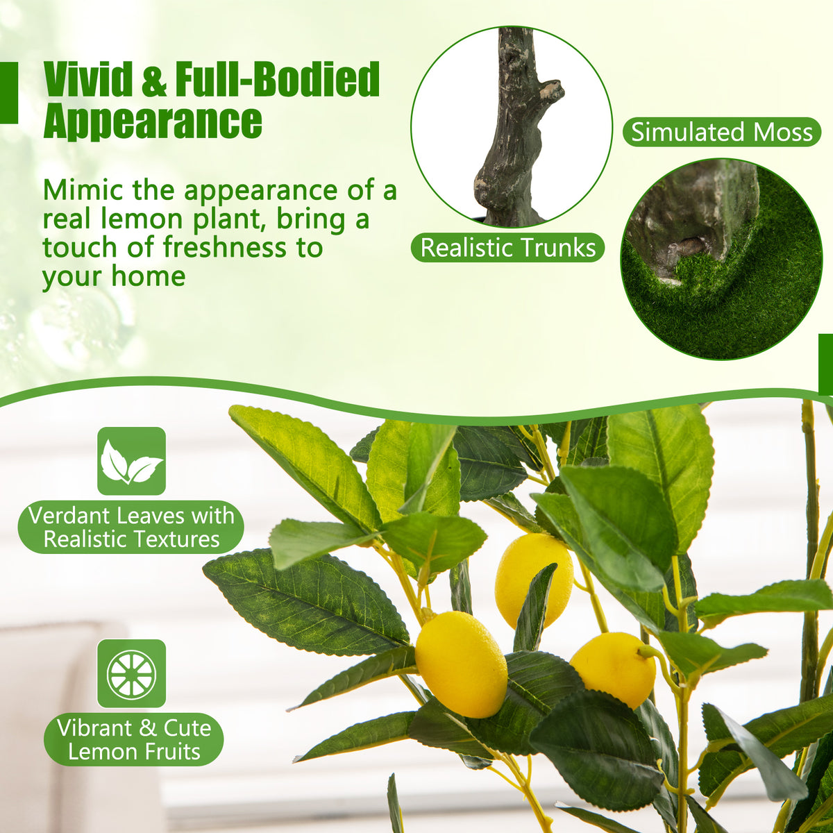 Artificial Lemon Tree 2.6 ft Fake Lemon Plant with Fruits - Realistic Indoor Decor