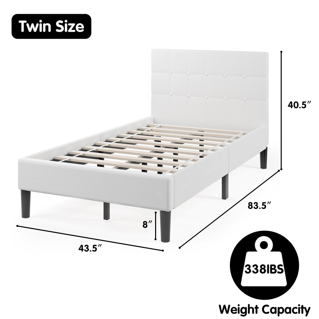 Twin Upholstered Bed Frame with Button Tufted Headboard - Beige